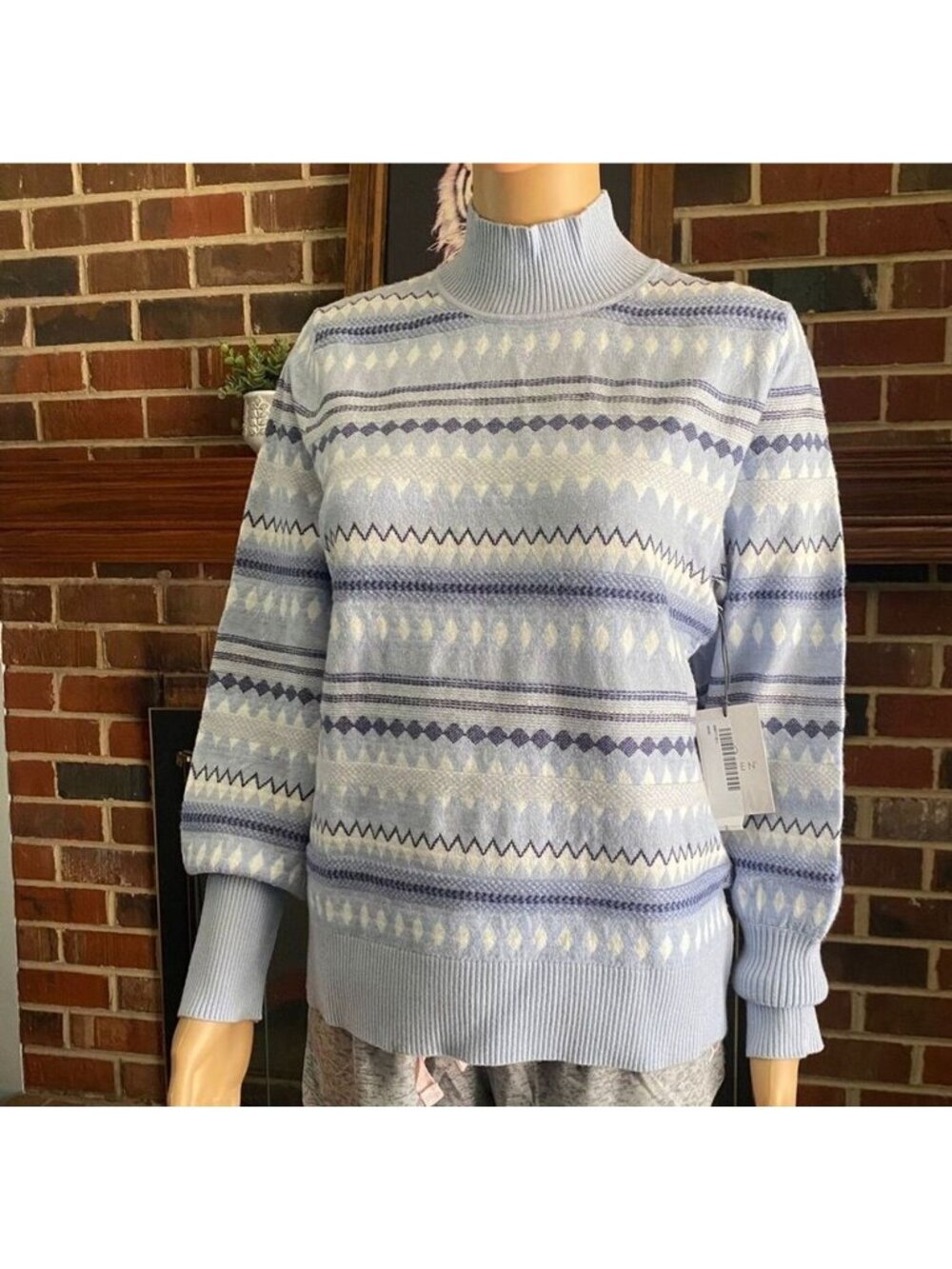 Aspen womens Fair Isle Funnel Neck Sweater Ribber collar long sleeve size L new